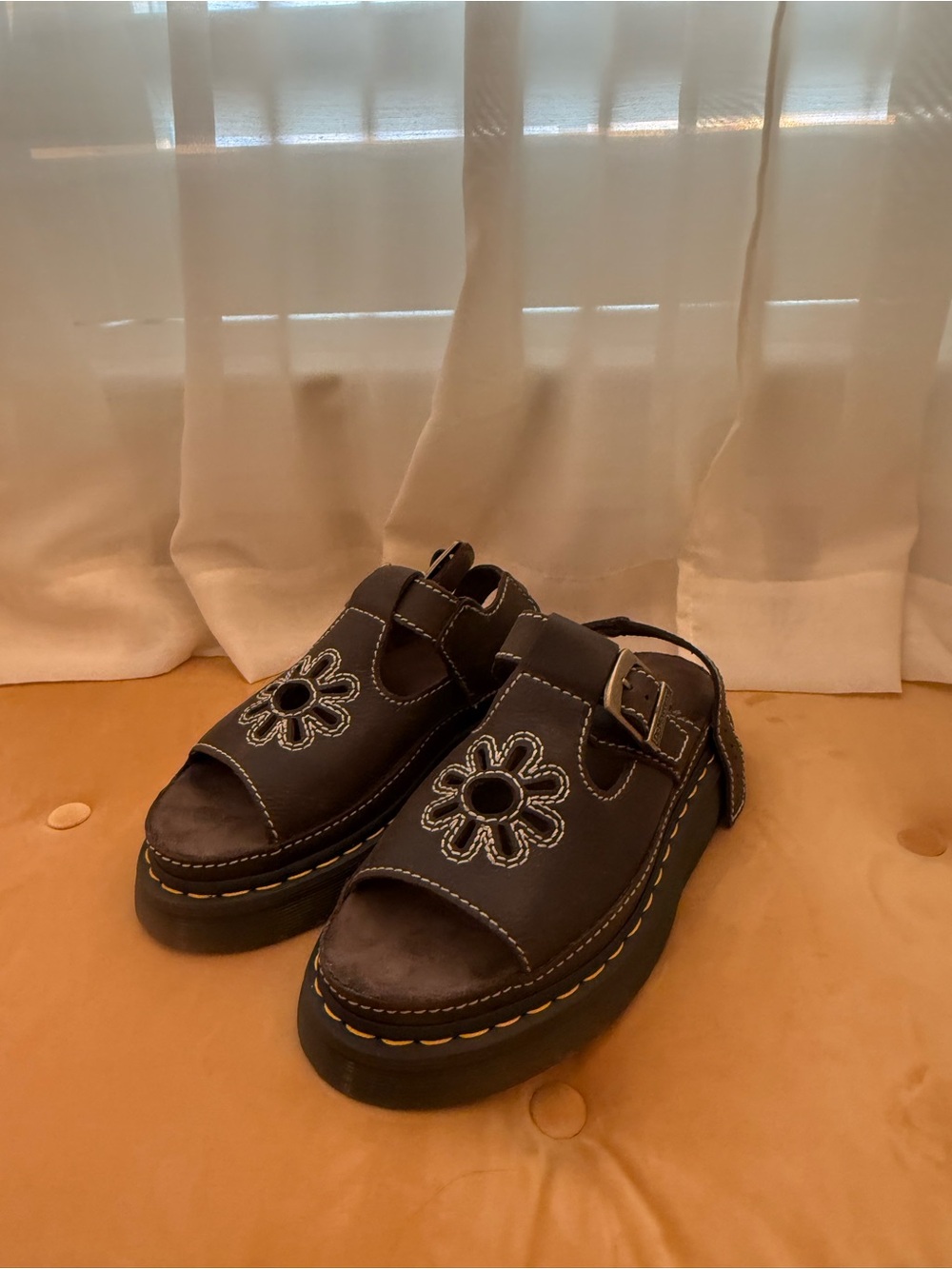 Dr. Martens Brown Leather Floral Cutout Sandals - Picture 2 of 2